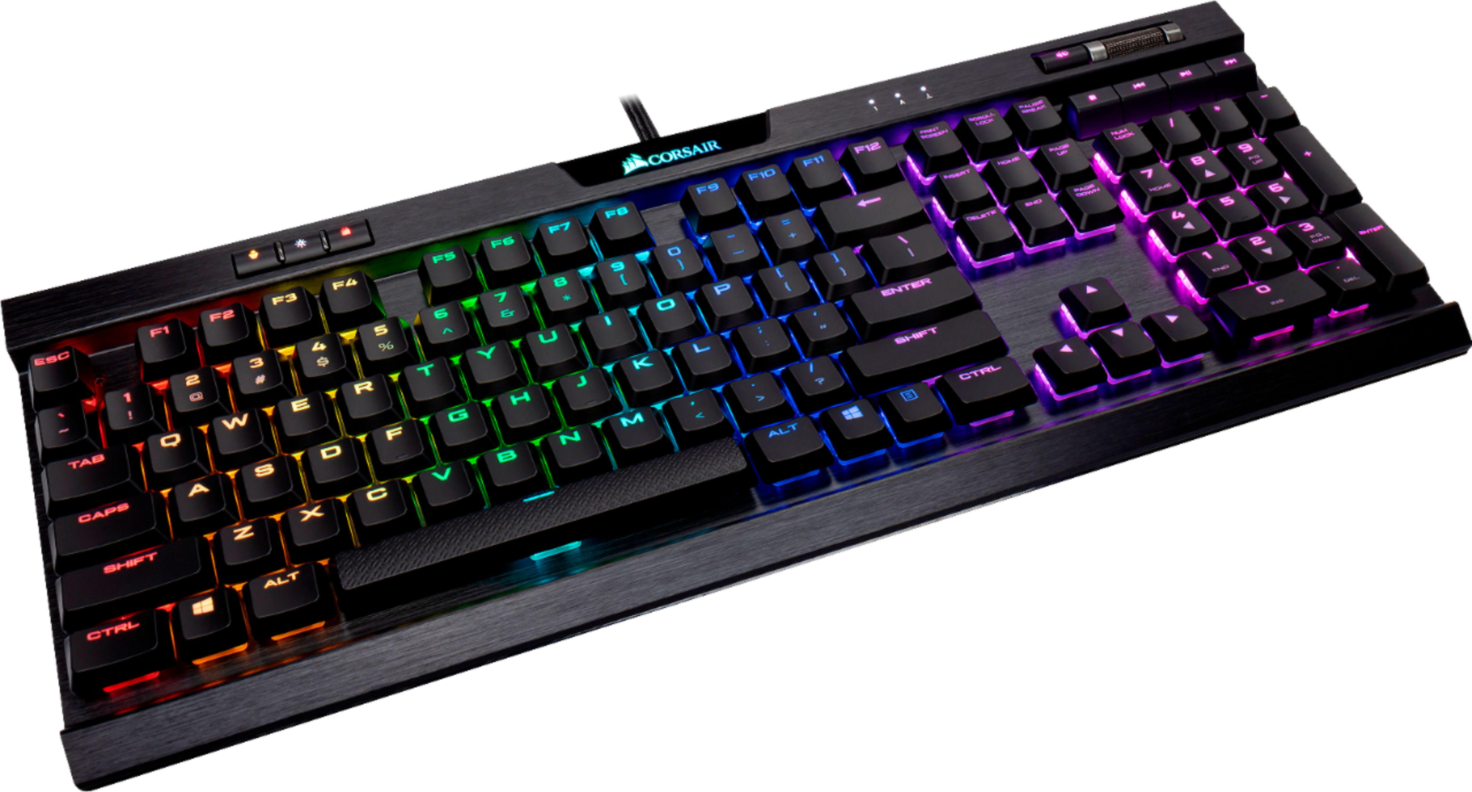 Angle View: CORSAIR - K70 RGB MK.2 LOW PROFILE RAPIDFIRE Full-size Wired Mechanical Cherry MX LOW PROFILE Speed Switch Gaming Keyboard - Black