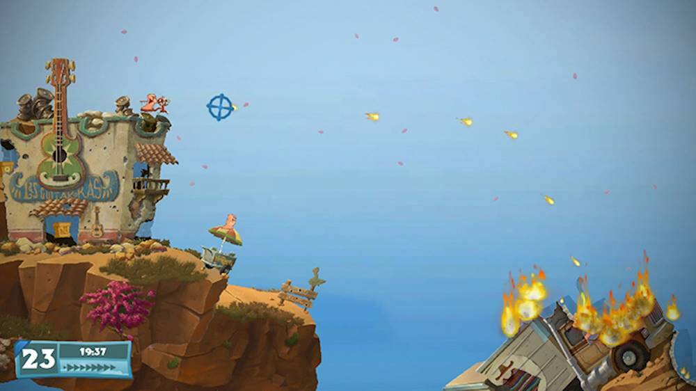 The image shows a video game scene with a castle, a truck, and a fire. The largest text in the image reads "23," which could be a reference to the level number or a score. The following text "19:37" might be the time of day or a reference to the game's time system. - E10+ (Everyone 10+)