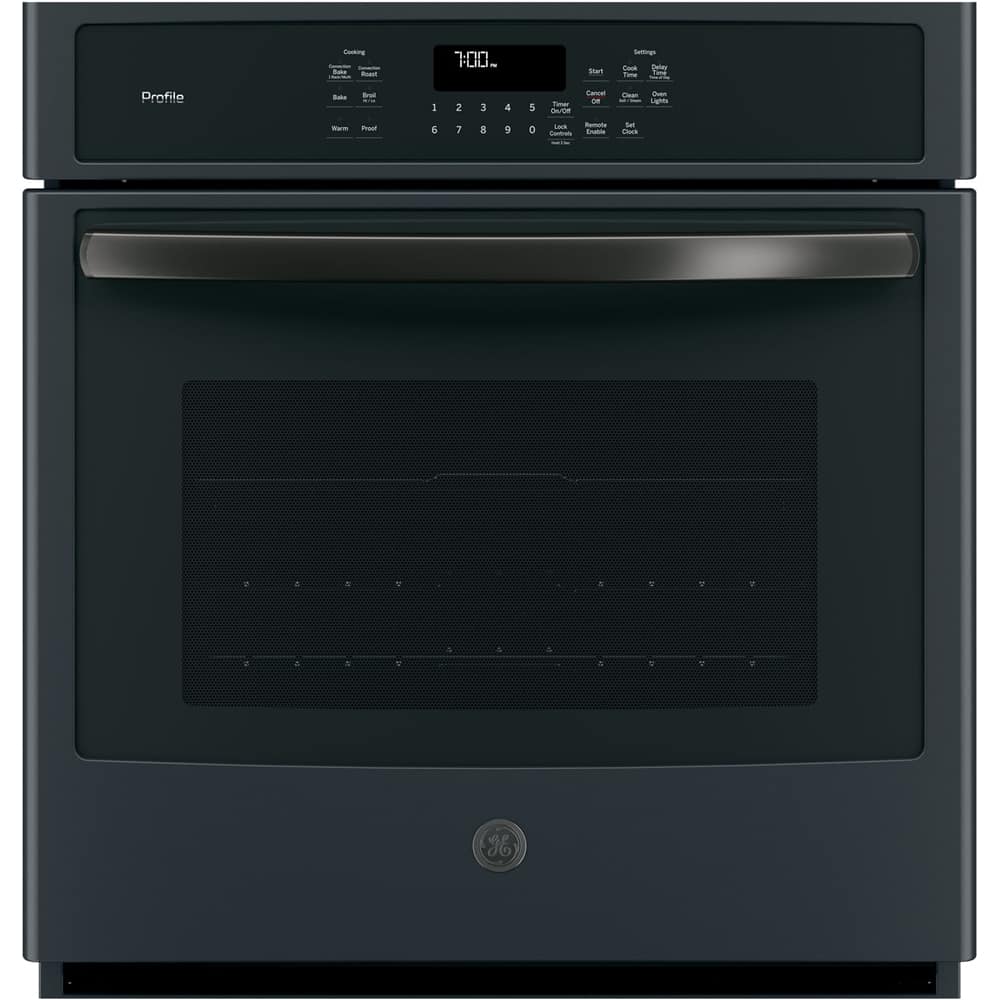 Front. GE - Profile 26.8" Built-In Single Electric Convection Wall Oven - Black Slate.