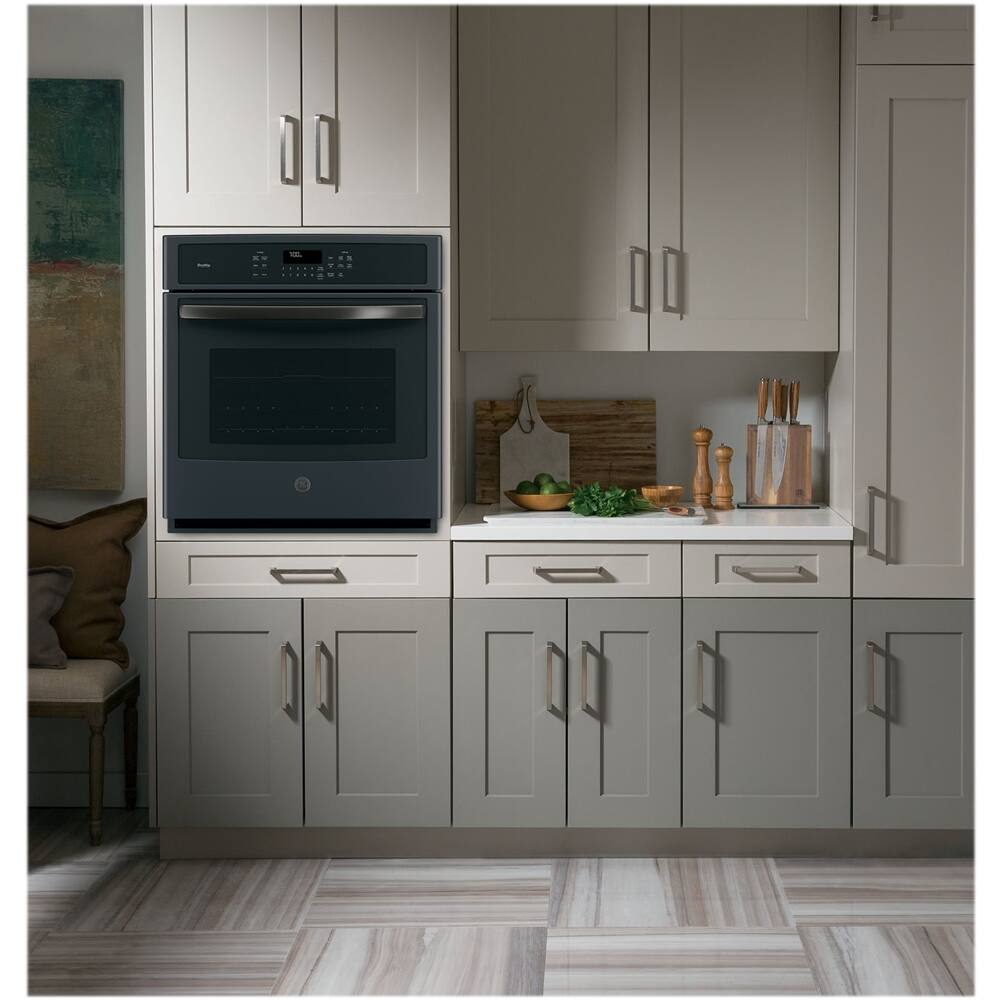 Alt View 12. GE - Profile 26.8" Built-In Single Electric Convection Wall Oven - Black Slate.