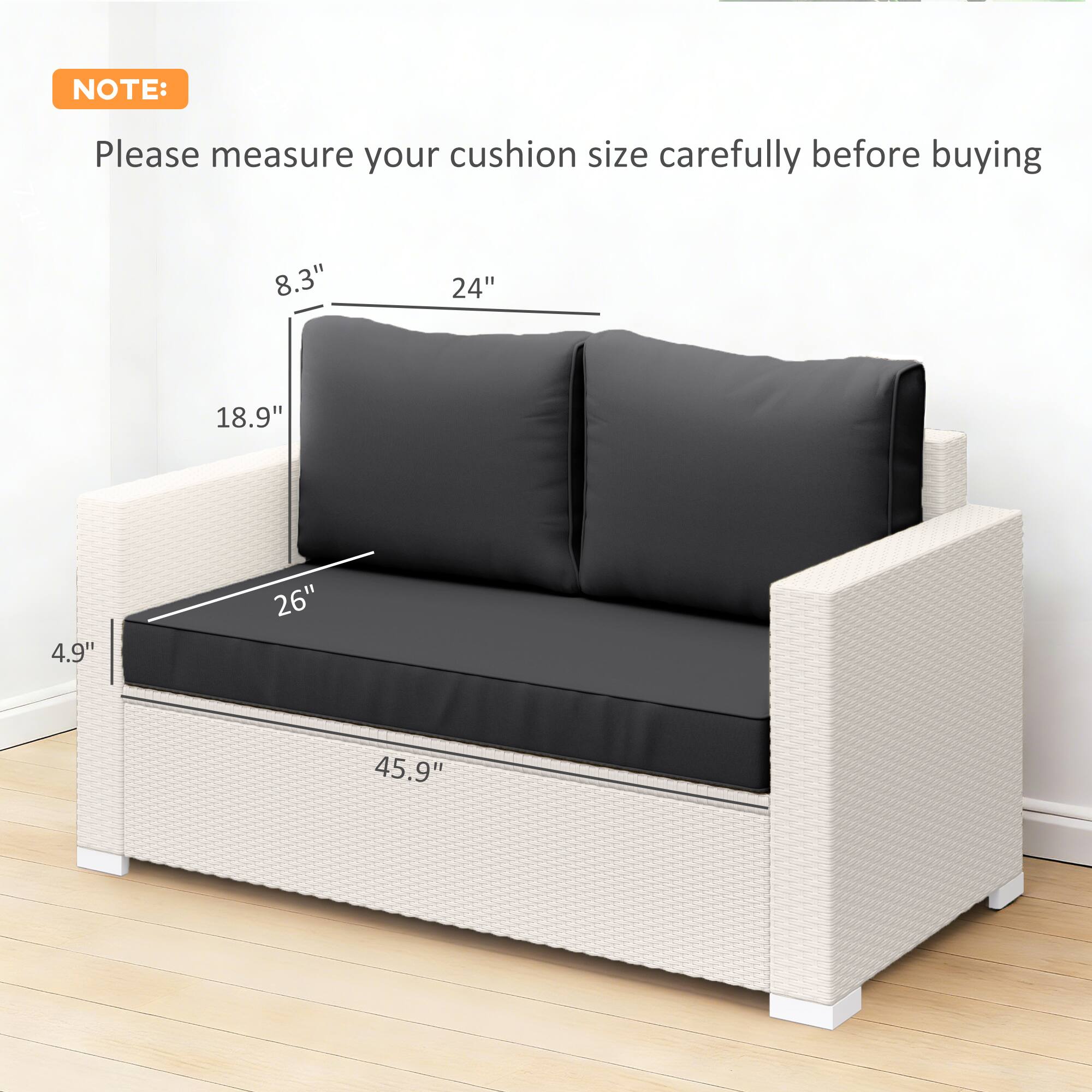 NOTE: Please measure your cushion size carefully before buying

8.3"  
24"  
18.9"  
4.9"  
26"  
45.9"