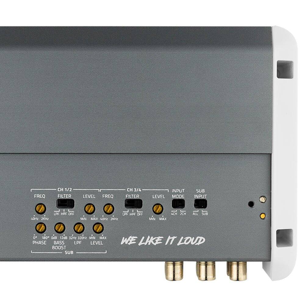 FREQ  
CH 1/2 FILTER  
LEVEL FREQ  
CH 3/4 FILTER  
INPUT LEVEL MODE  
SUB INPUT  
40Hz 2KHz  
LPF HPF OFF  
LPF HPF OFF MIN MAX 40Hz 2KHz  
MIN MAX  
4CH 2CH  
ALL  
SUB  
0 180 08 12dB 32Hz 320Hz MIN MAX PHASE BASS LPF LEVEL BOOST SUB  
WE LIKE IT LOUD