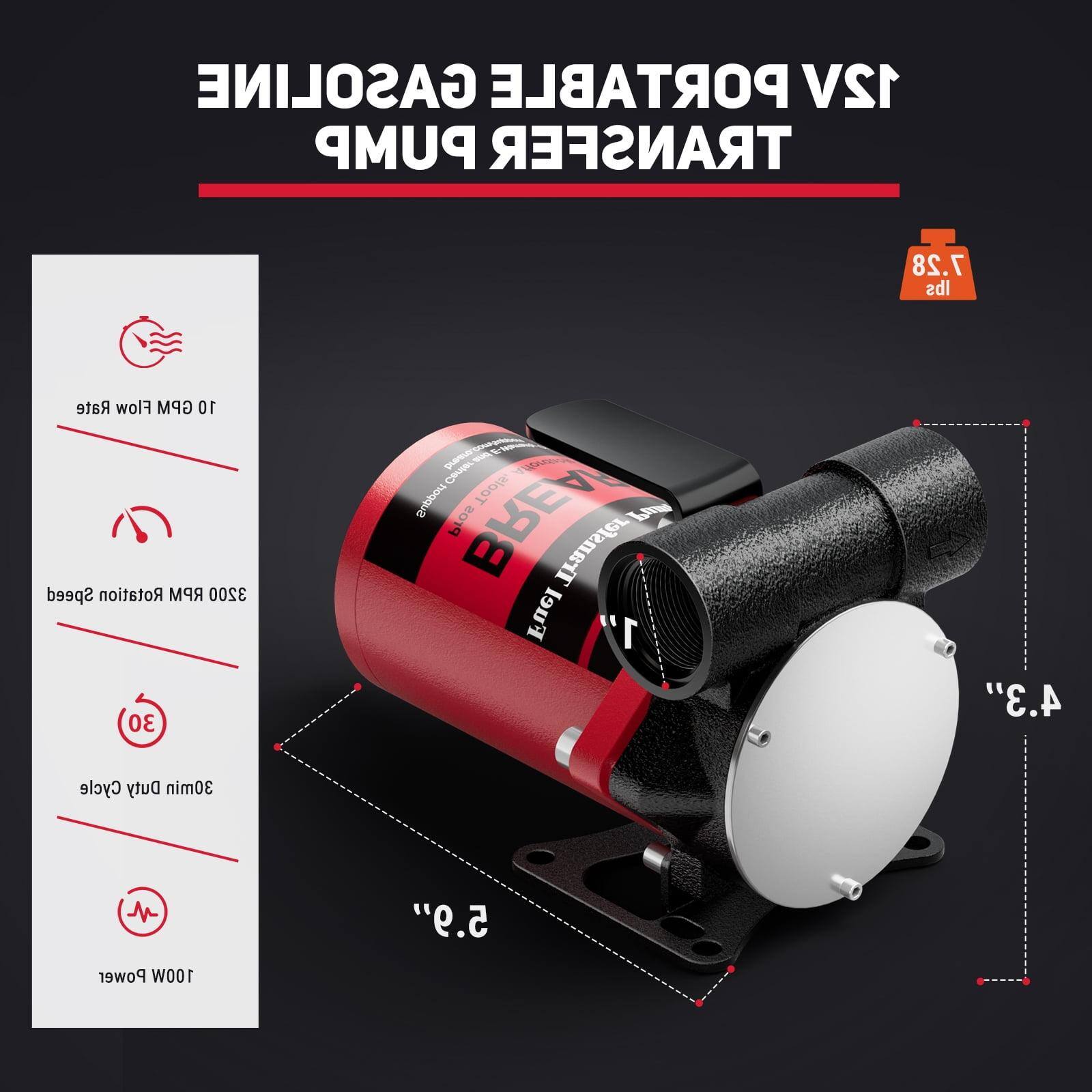 Sure, here is the corrected and grouped text:

**Portable Gasoline Pump**

- **Flow Rate:** 7.28 lbs
- **GPM:** 10
- **Speed Rotation:** 3200 RPM
- **Power:** 100W
- **Cycle Duty:** 30 min
- **Transfer Fuel:** 1" 4.3" 5.9"
- **Weight:** 30 lbs
- **Dimensions:** 2.2" x 4.3"
- **Voltage:** 12V
- **Speed:** 30
- **Transfer Capacity:** 3000 ml
- **Cooling System:** Yes
- **Power Source:** 100W
- **Brand:** TPA
- **Model:** 100W
- **Rating:** 4.8
- **Price:** $15.85

**Features:**
- **Portable Design**
- **High Efficiency**
- **Compact Size**
- **Easy to Use**