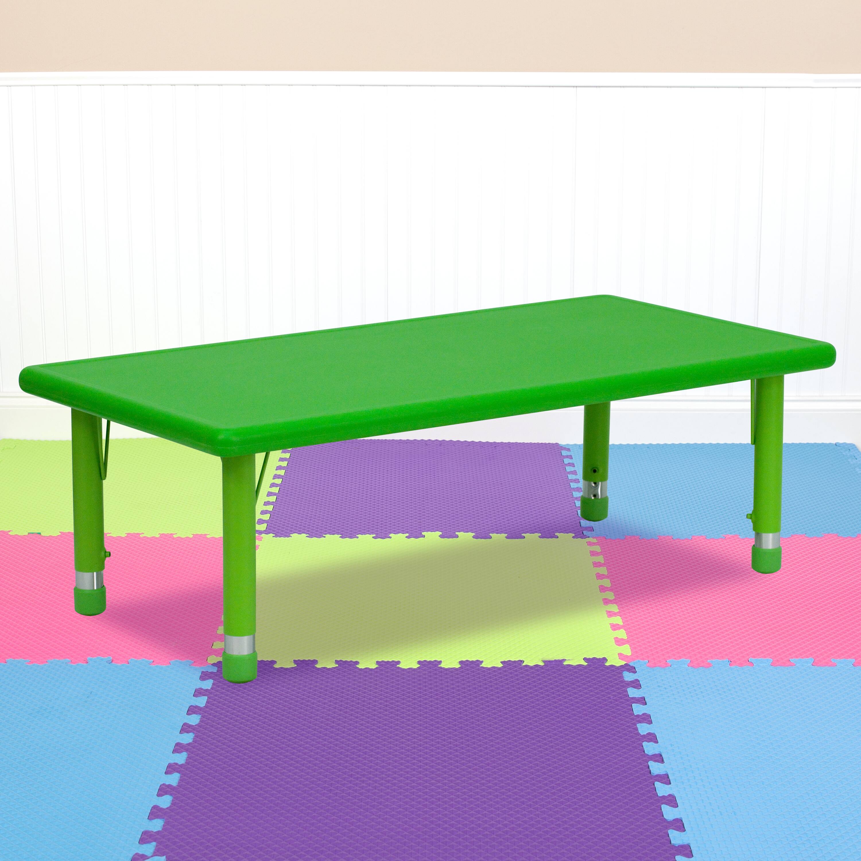 Alt View 1. Emma + Oliver - 24"W x 48"L Rectangular Plastic Height Adjustable Activity Table - Green.