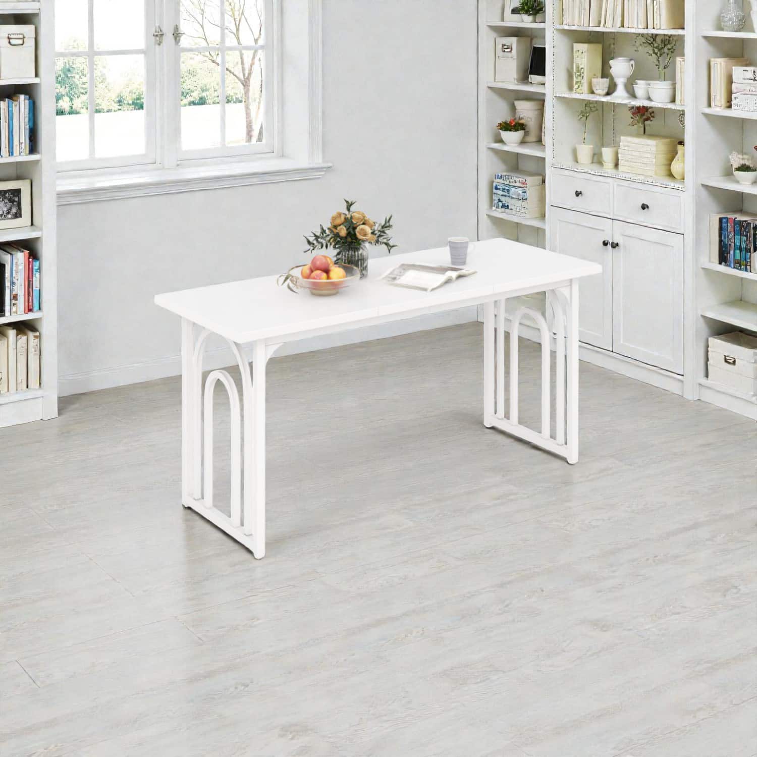Hivvago - Rectangular 63-Inch Kitchen Table for Family of 6-8 - White