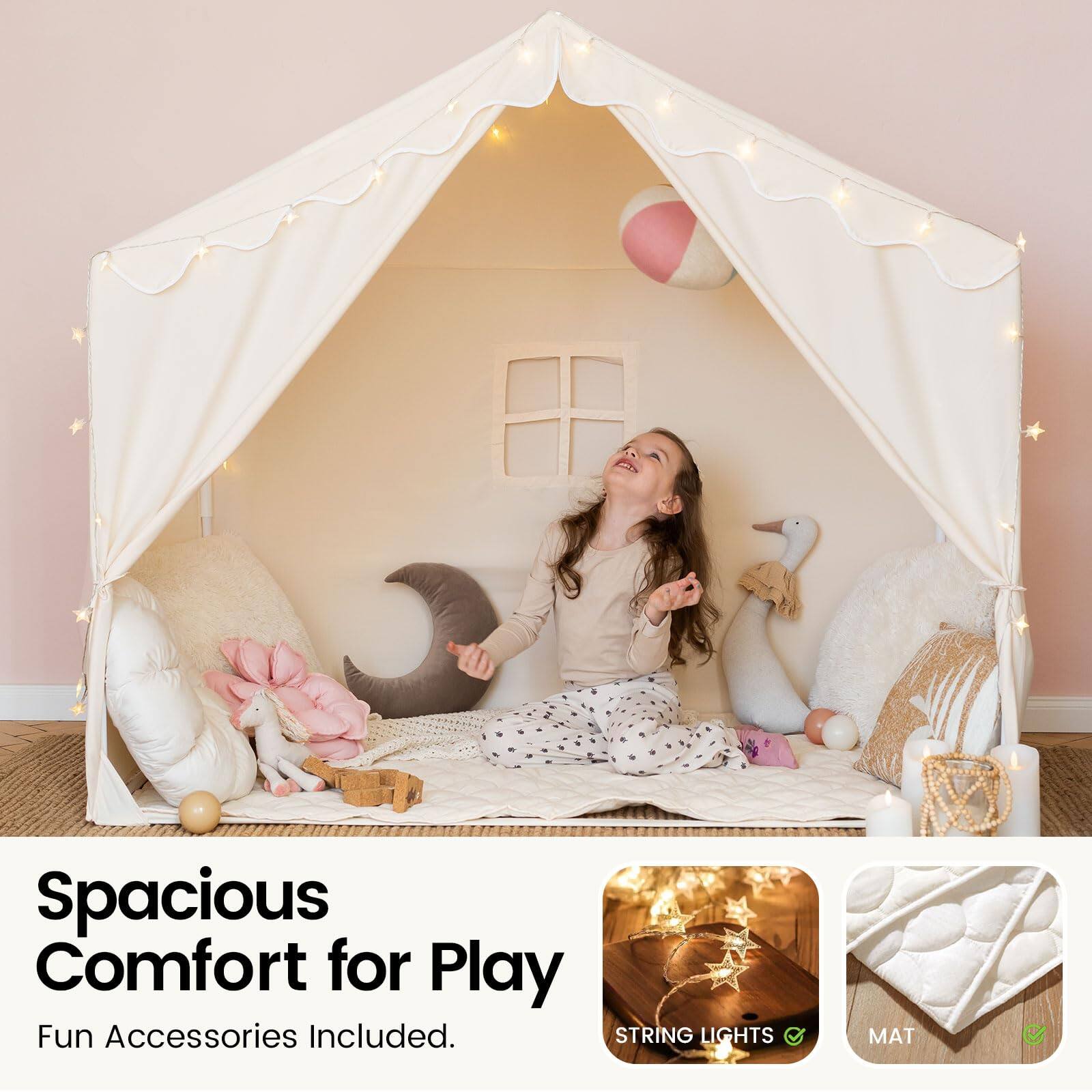 Spacious Comfort for Play  
Fun Accessories Included.  

STRING LIGHTS  
MAT