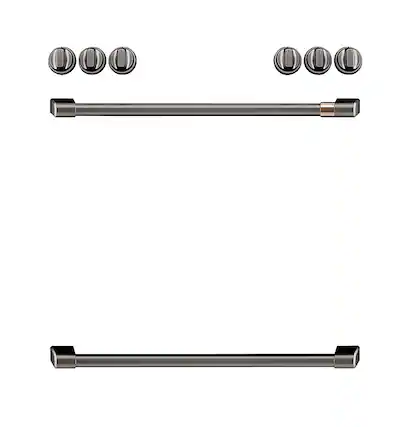 Front. Café - Front Control Electric Knobs and Handles for Café Electric Ranges - Brushed Black.