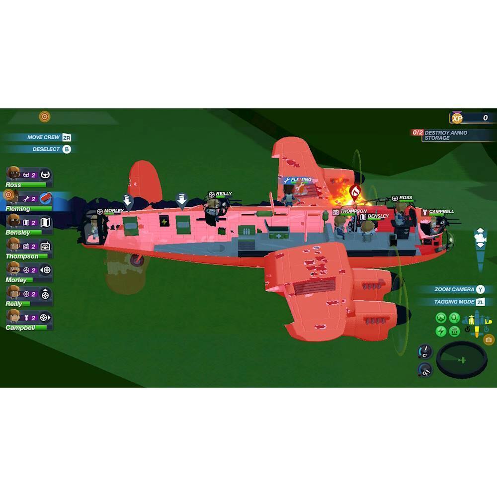 The image features a red airplane with a crew of people inside. The airplane is on a green field, and it appears to be a video game or a computer-generated image. The crew members are distributed throughout the airplane, with some sitting in the cockpit and others in various positions inside the aircraft. The scene captures the excitement and adventure of flying with a team of people.