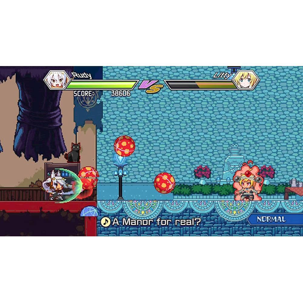 The image shows a video game with a score of 38606. The game features a character named Rudy, who is standing next to a manor. The game is set in a fantasy world, with a variety of characters and elements such as a dragon, a vampire, and a potted plant. The scene also includes a fence and a chair. The game appears to be a mix of fantasy and adventure, with the characters and elements interacting in a virtual environment.