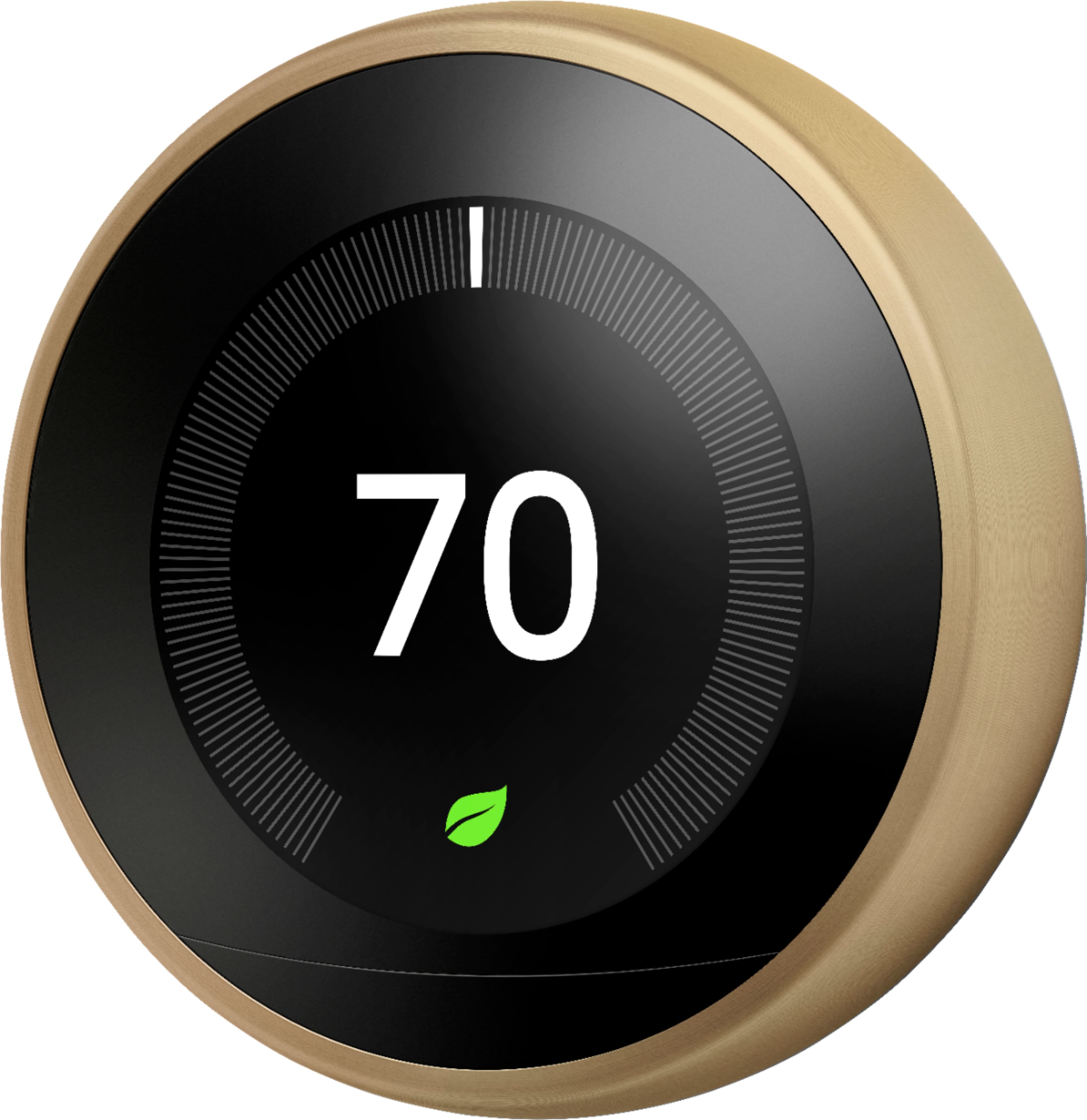 Front. Google - Nest Learning Smart Wifi Thermostat - Brass.