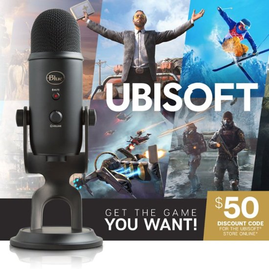 Front Zoom. Blue Microphones - Blackout Yeti USB Microphone + $50 Ubisoft Discount Code.