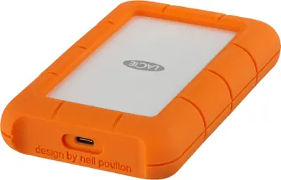 Rugged Portable External Hard Drive, 2 TB, USB-C, Orange/Silver