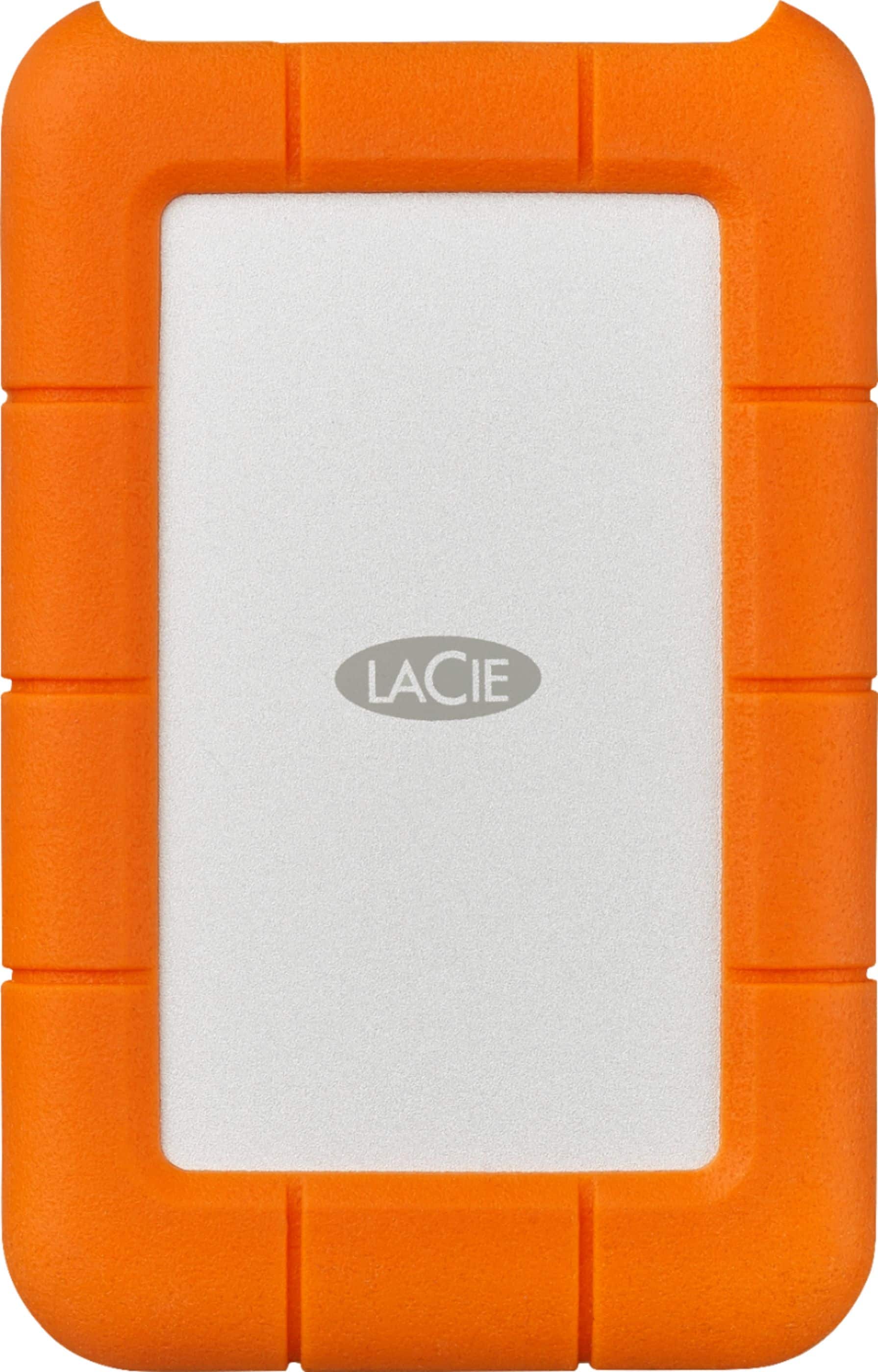 Front. LaCie - Rugged 1TB External USB-C, USB 3.1 Gen 1 Portable Hard Drive - Orange/Silver.