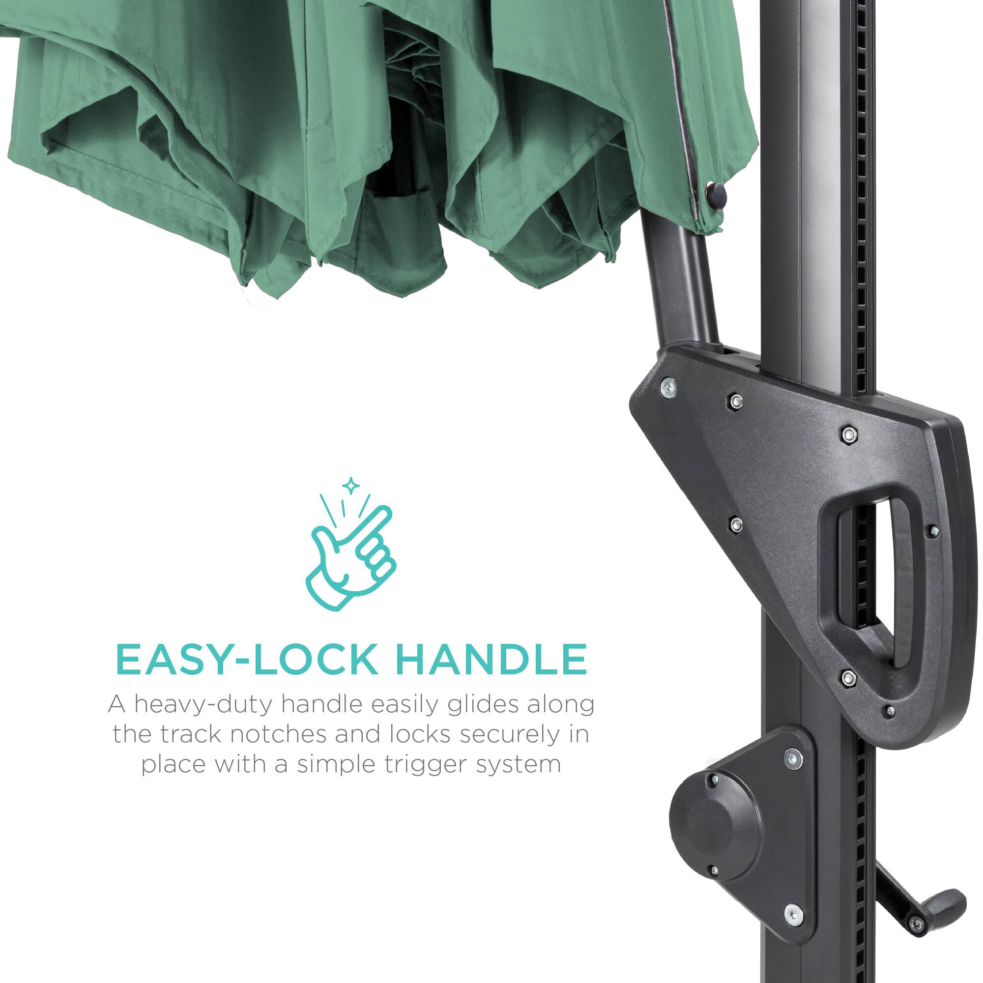 EASY-LOCK HANDLE

A heavy-duty handle easily glides along the track notches and locks securely in place with a simple trigger system.