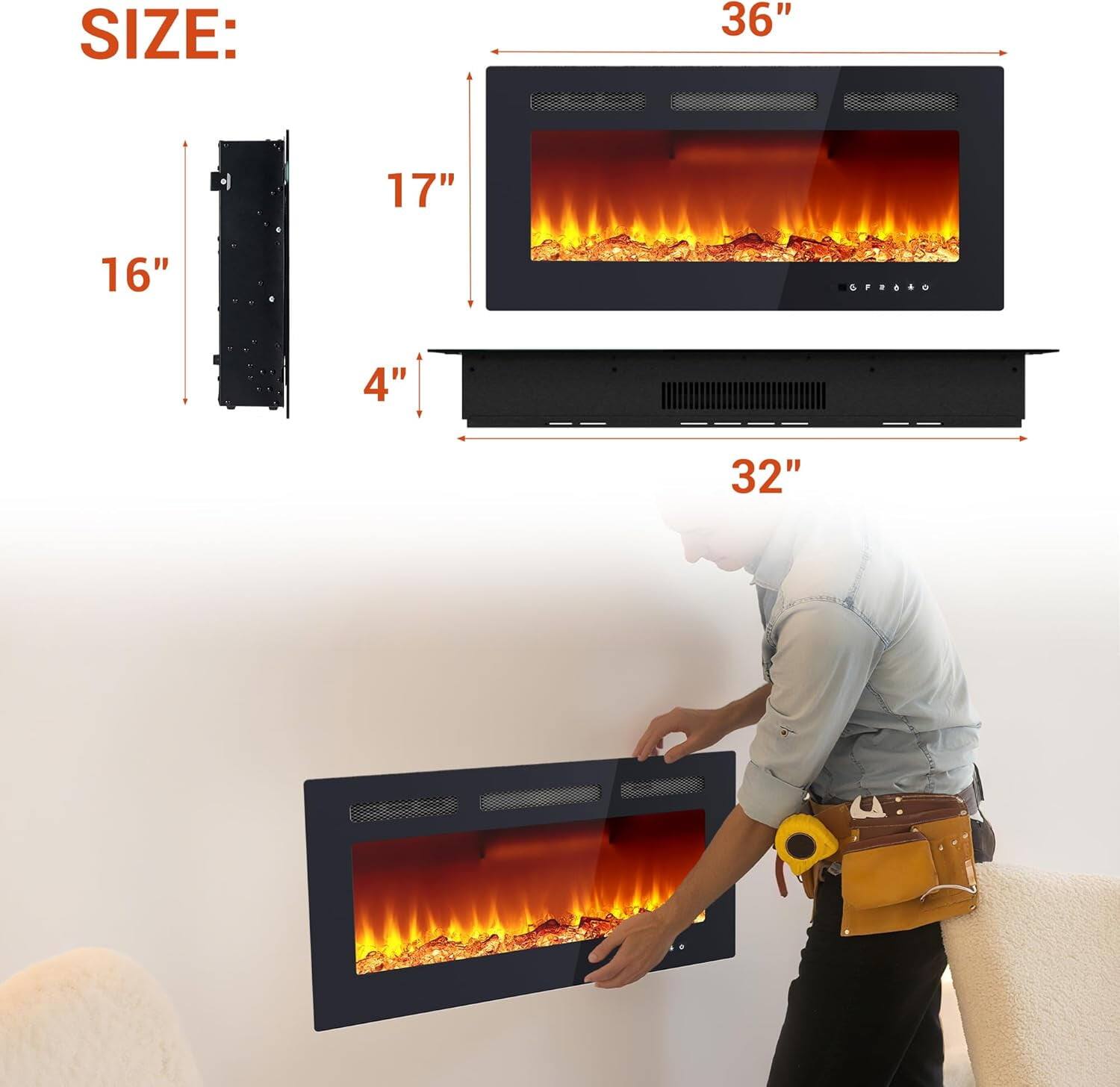 SIZE:  
36"  
17"  
16"  
4"  
32"