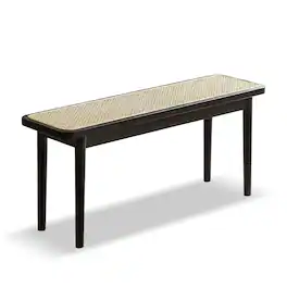 Ropilly - Modern Rattan Bench Solid Oak Wood Dining Entryway Seating End of Bed Bedroom Furniture - Black