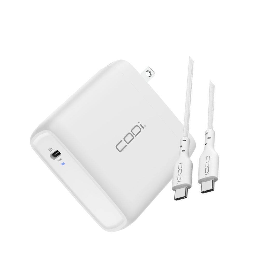 Back. CODi - CODi 100W Wall USB-C Charger with 6.5ft USB2.0 EPR Braided Cable - Ultra-fast 100W Power Delivery wall charger with - Black.