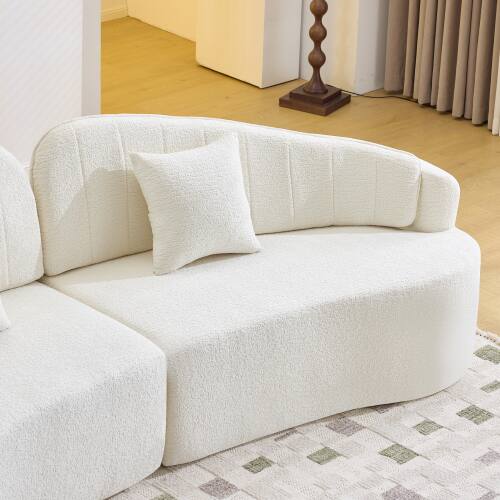 Left. Anysun - Curved 4-Seat Compressed Chenille Sofa - Long-Lasting Support, Removable Backrest, Retro Style for Small Spaces - White.