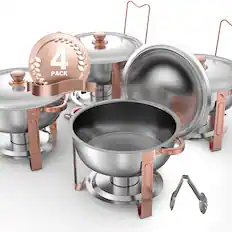 Front. VEVOR - Chafing Dish Buffet Set, 5 Qt 4 Pack, Stainless Steel Chafer with 4 Full Size Pans, Round Catering Warmer Server - Gold ,Silver.