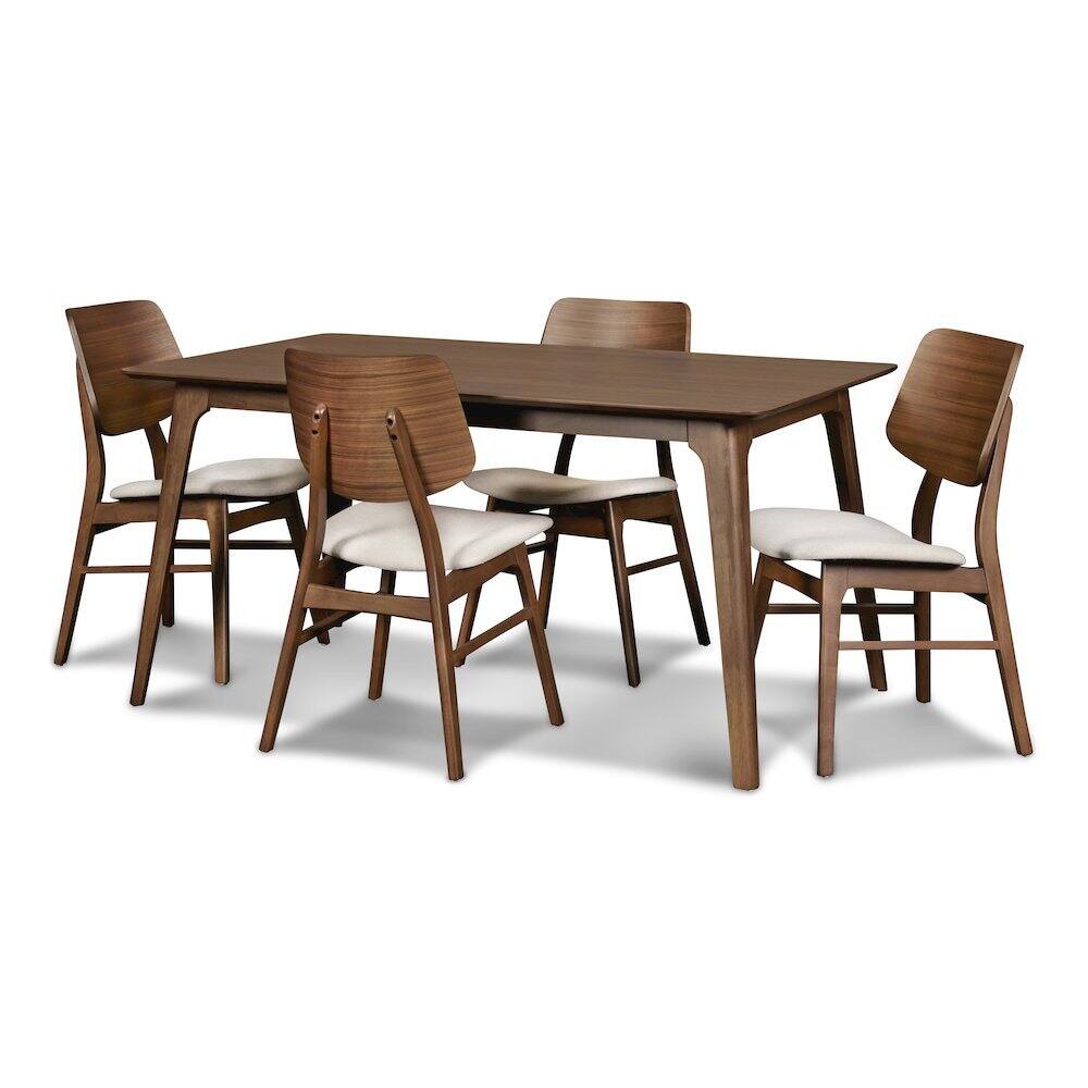 FurniFact - Wood Rectangle 5 Piece Dining Table Set with 4 Chairs - Brown