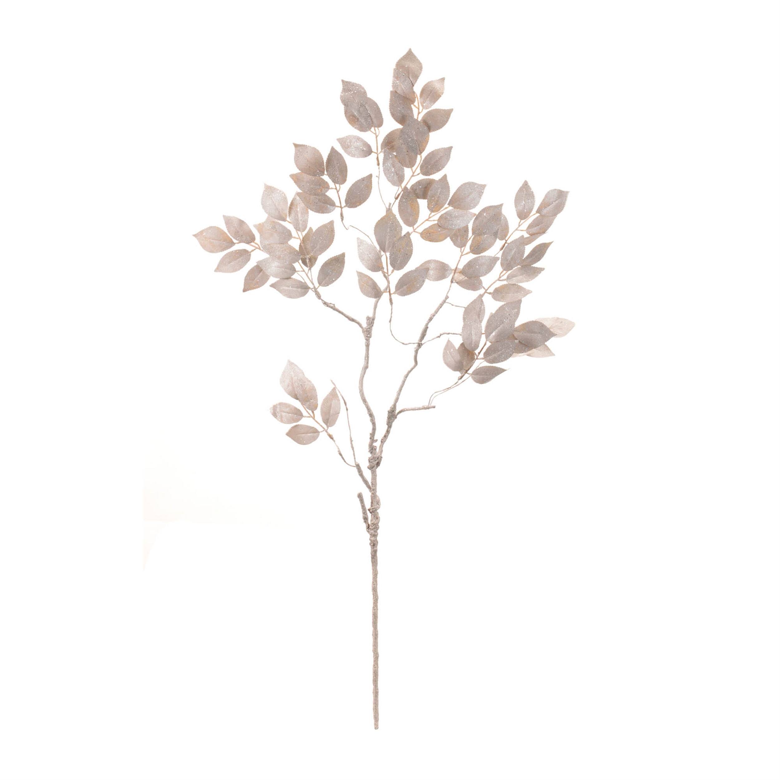 Left. BreeBe - Glittered Leaf Spray (Set of 6) - Silver.