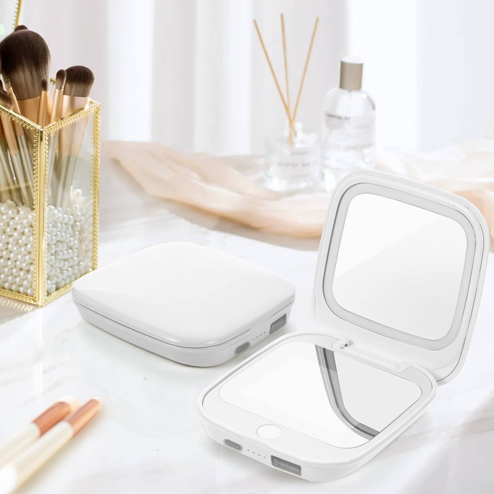 Alt View 4. METALTON - Uv Camera Mirror For Sunscreen Test Spf Detection Magnifying Travel With Dimmable Led Lights Handheld sided - White.