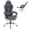 Front. Costway - Costway Gaming Chair with Headrest, Lumbar Support, Linkage Armrests, Reclining Backrest - Gray.