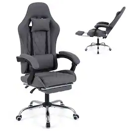 Costway - Gaming Chair with Headrest, Lumbar Support, Linkage Armrests, Reclining Backrest - Gray