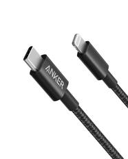 Front. Anker - Anker New Nylon USB-C to Lightning Charging Cord (3.3ft) - Black.