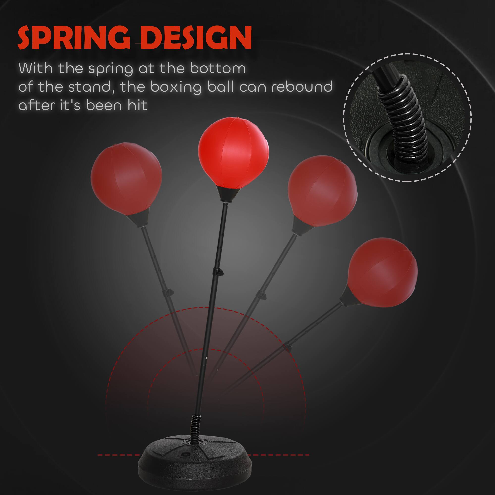SPRING DESIGN

With the spring at the bottom of the stand, the boxing ball can rebound after it's been hit