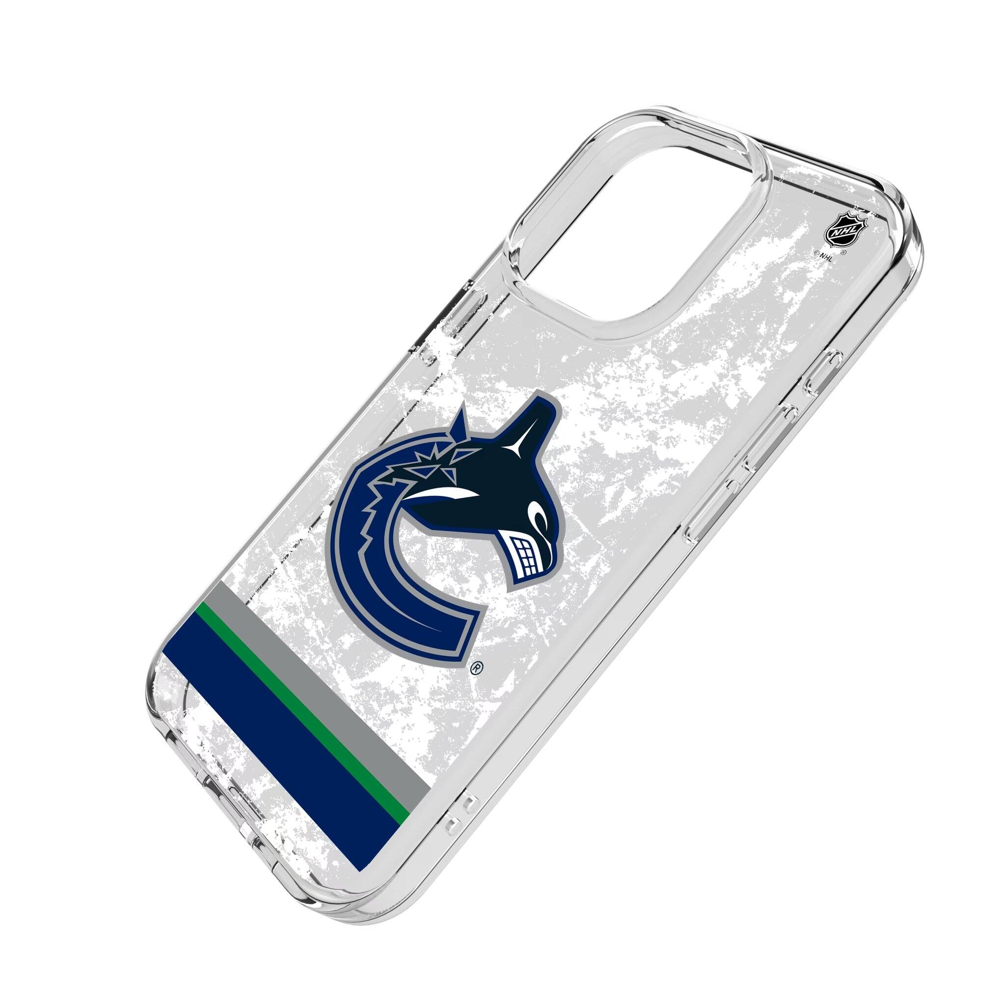 Alt View 1. Keyscaper - Vancouver Canucks iPhone Stripe Clear Ice Case - 15 Pro Max - Multicolor.