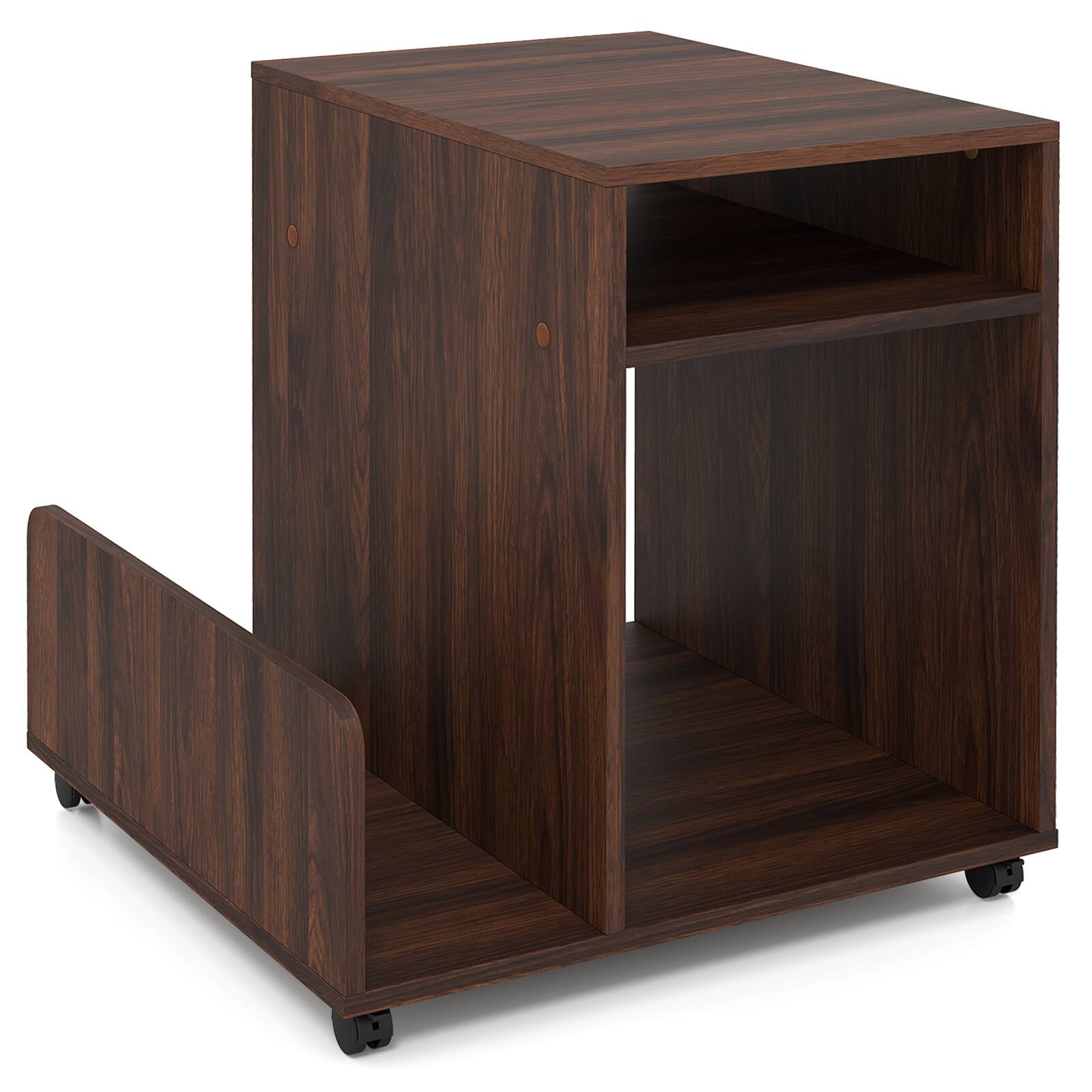Alt View 9. Gymax - Gymax Rolling End Table w/Side Storage Rack 4 Universal Wheels 2 Lockable Wheels Coffee - Brown.