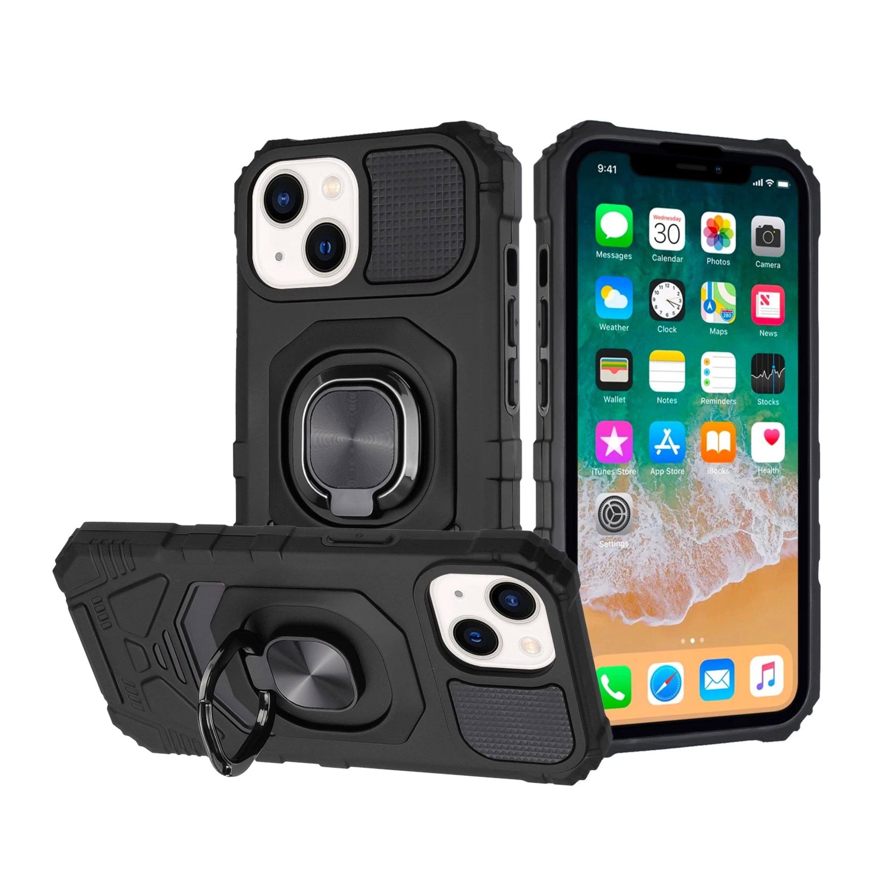 Kitcheniva - Shockproof Dual Layer Magnetic Ring Stand Phone Case With 2 Pcs Tempered Glass For iPhone 15 - Black price history on PriceWatchPro