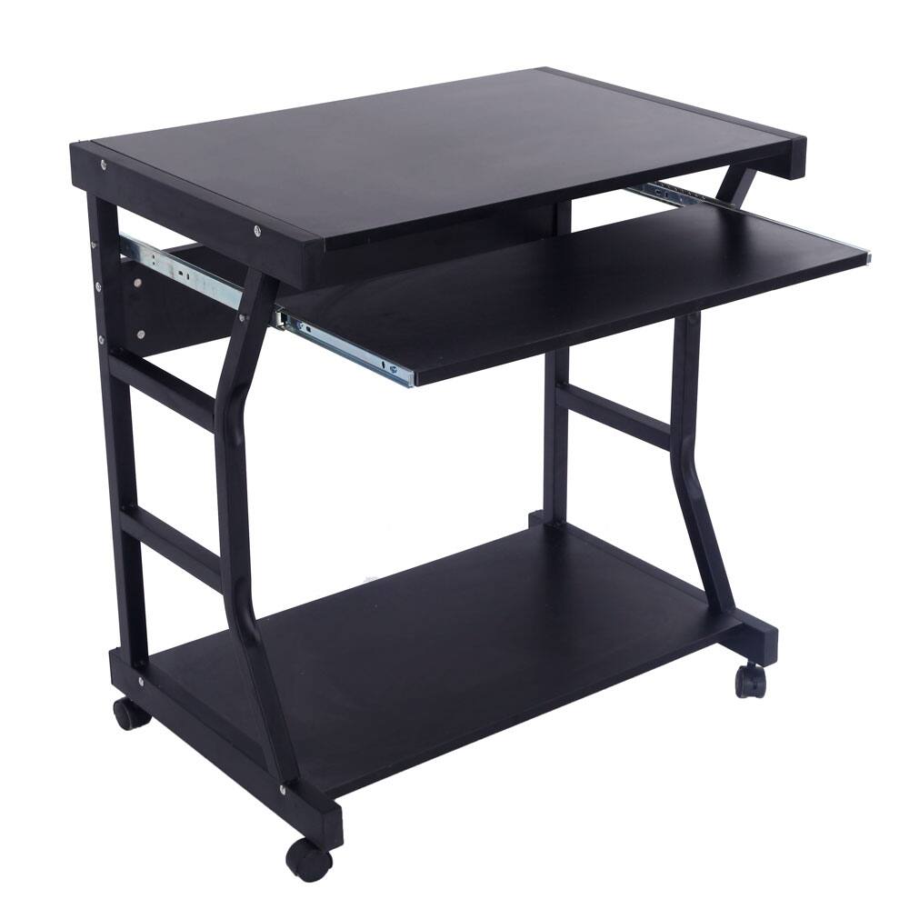 Alt View 3. Winado - Rolling Corner Computer Desk PC Laptop Tempered Glass Table Workstation for Home Office - Black.
