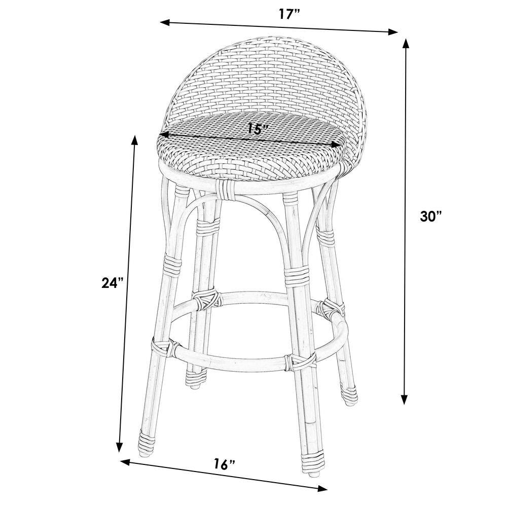 Butler Specialty - Tobias 24 in. Seat Height Outdoor Rattan and Metal Low Back Counter Stool - Beige And White