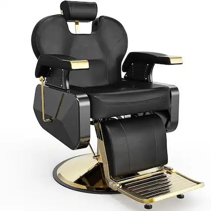 Front. Winado - Heavy Duty New Reclining Barber Chair Hydraulic Salon Beauty Spa Equipment - Black & Gold.