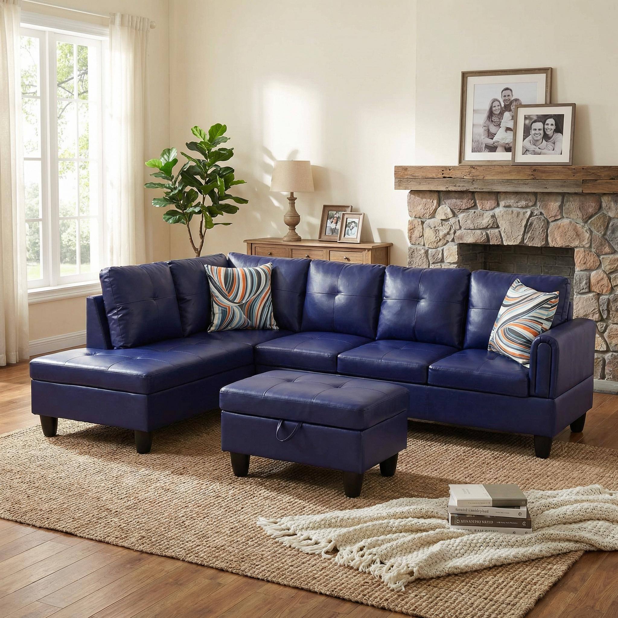 Alt View 2. Boyel Living - Premium Semi PU Upholstered Sofa Solid Wood Frame Double Spring with Left Chaise Lounge - Deep Purple.