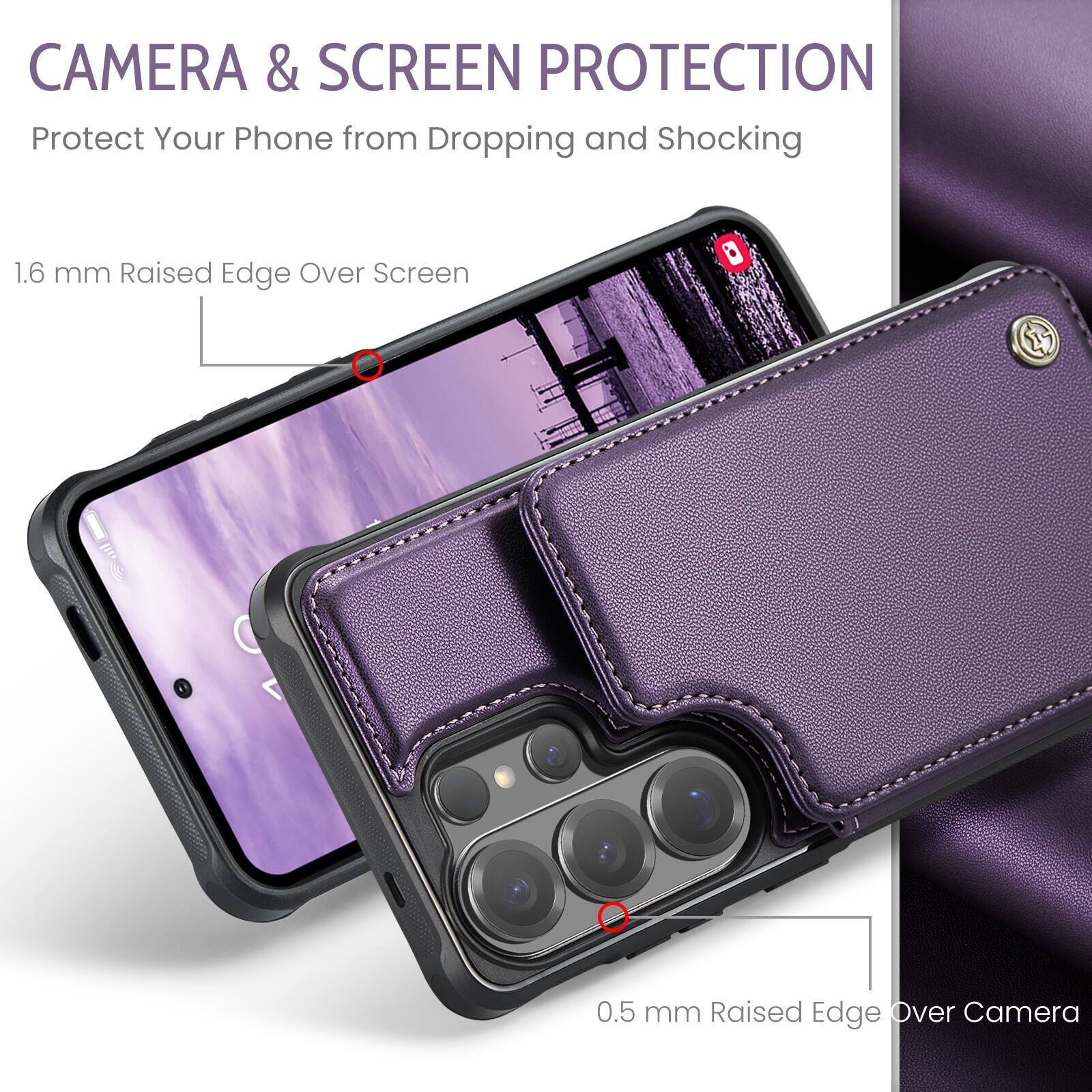 CAMERA & SCREEN PROTECTION  
Protect Your Phone from Dropping and Shocking  

1.6 mm Raised Edge Over Screen  
0.5 mm Raised Edge Over Camera