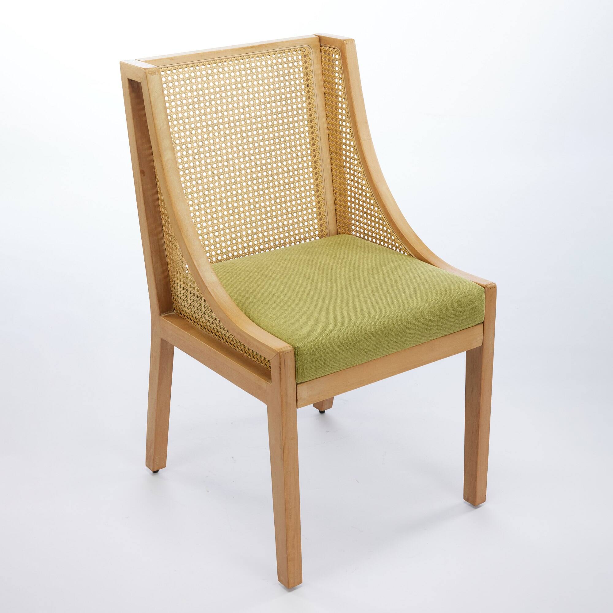 Back. Tiramisubest - Rattan Dining Chairs,Solid Wood Frame with Decorative Armrests,Linen Upholstered Seat,Natural Finish,Olive Green - Olive Green.