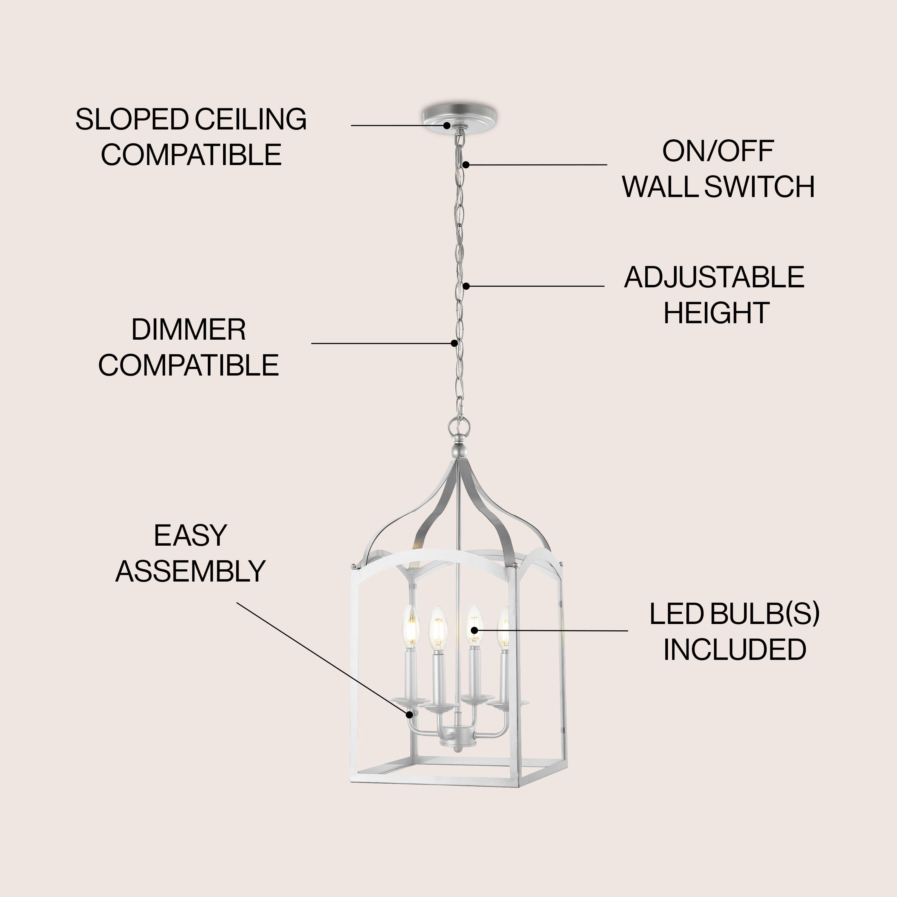 SLOPED CEILING COMPATIBLE  
ON/OFF WALL SWITCH  
DIMMER COMPATIBLE  
ADJUSTABLE HEIGHT  
EASY ASSEMBLY  
LED BULB(S) INCLUDED