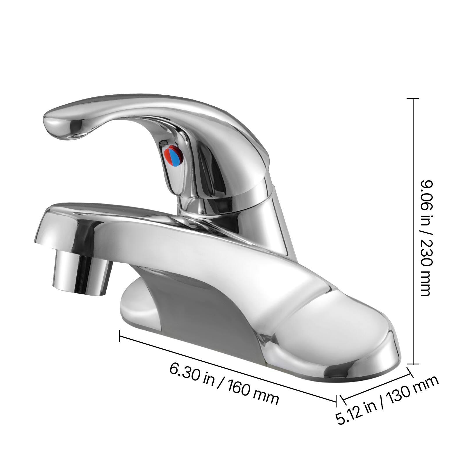 9.06 in / 230 mm  
6.30 in / 160 mm  
5.12 in / 130 mm