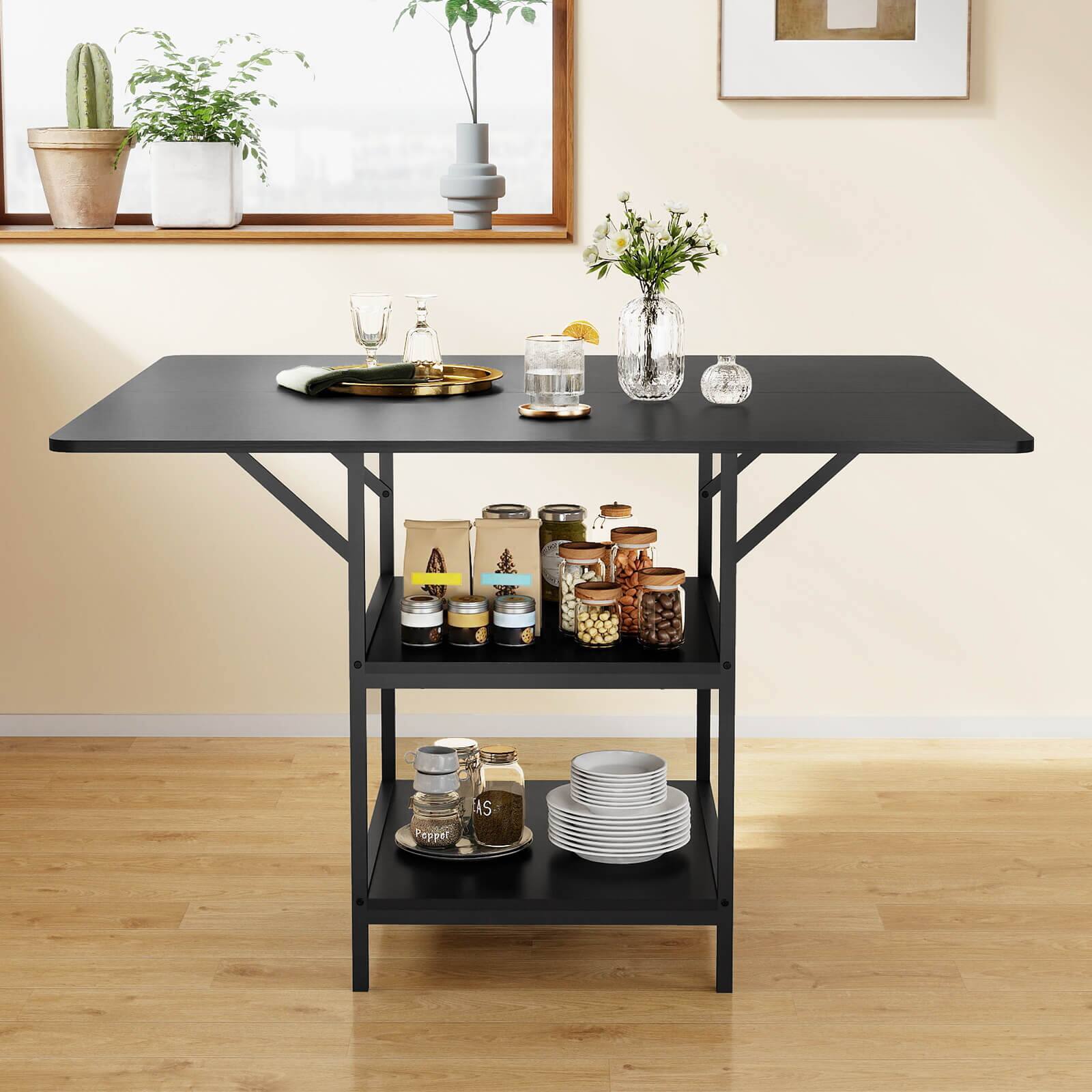 Alt View 4. Costway - Costway Dining Table for 4-6People,47"Rectangular Kitchen Table with 2-tier Storage Shelves - Black.