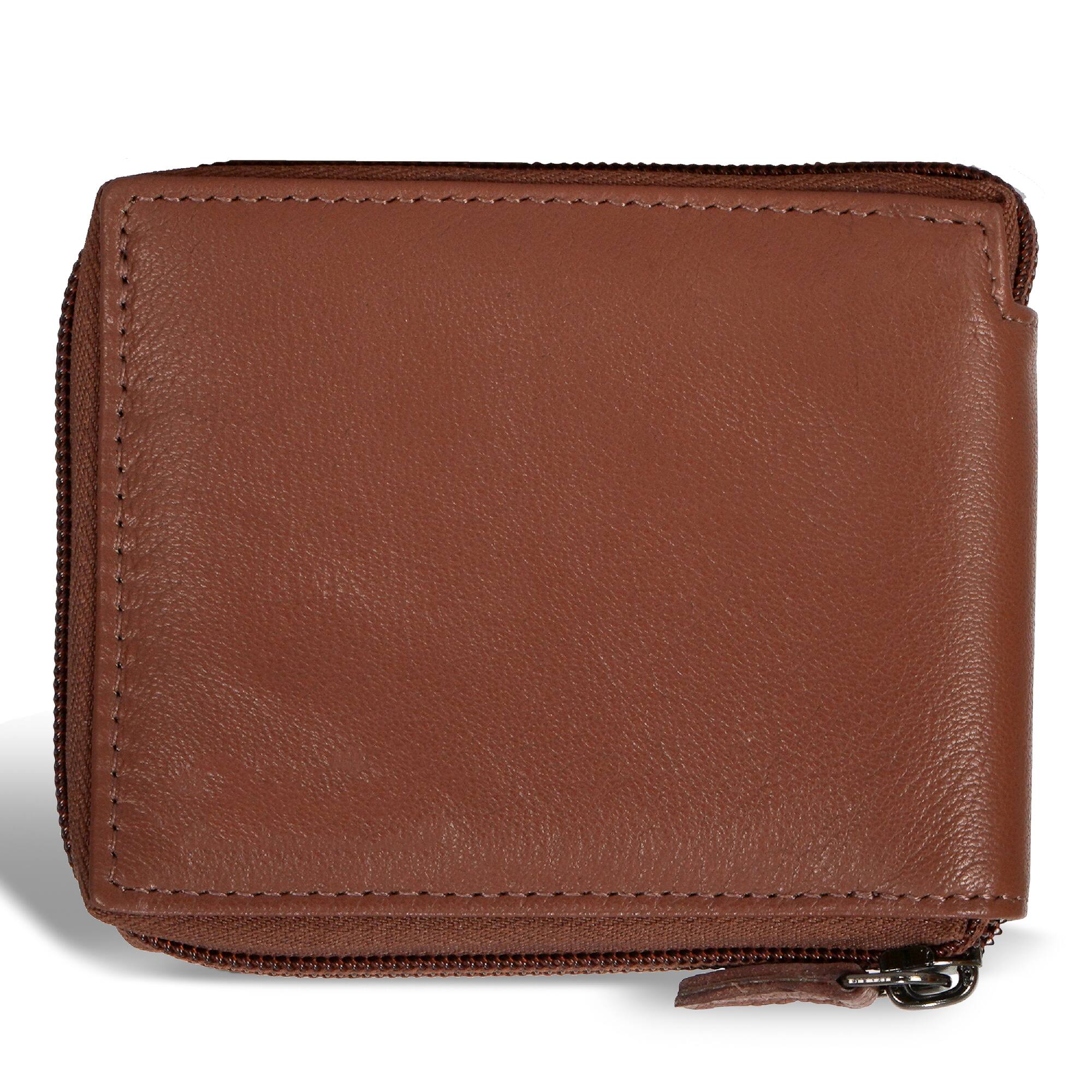 Back. Champs - Onyx Collection Leather Zip Around Wallet - Brown.