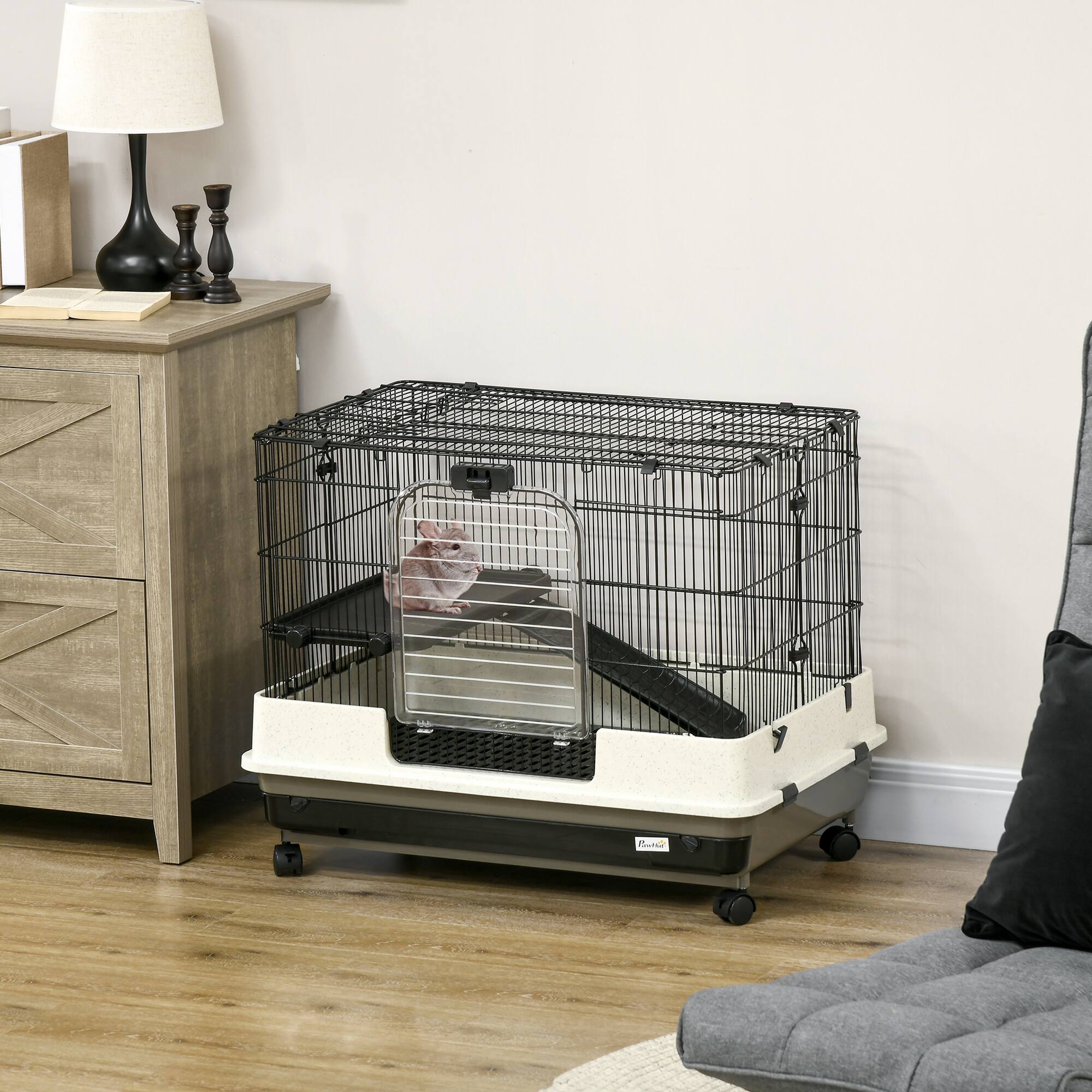 Alt View 1. Pawhut - 2-tier Compact Platform Rolling Small Animal Rabbit Cage for Hamsters.