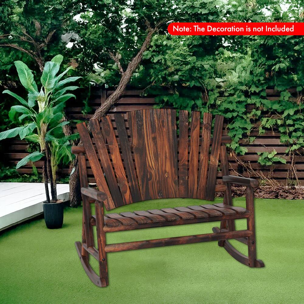 Angle. Hivvago - Wooden Outdoor Rocking Adirondack Chair with Tall Backrest and Slatted Seat - Brown.