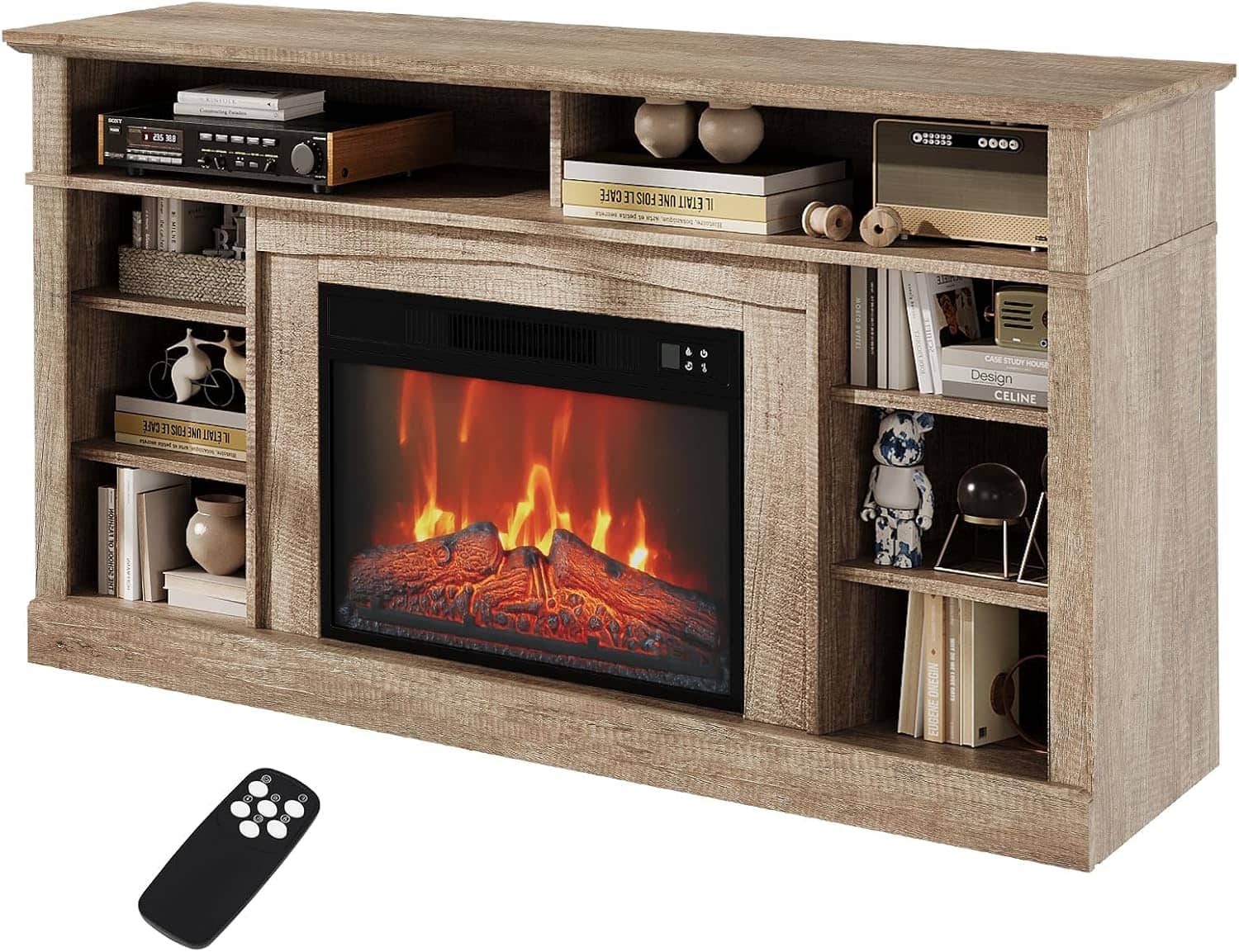 GARVEE - Electric Fireplace, 23'' Freestanding Fireplace with 58'' Mantel and Storage Stand, with Overheating Protection