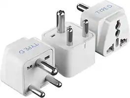 Ceptics - India Travel Plug Adapter, Type D (3-Pack, Grounded & Universal) - White