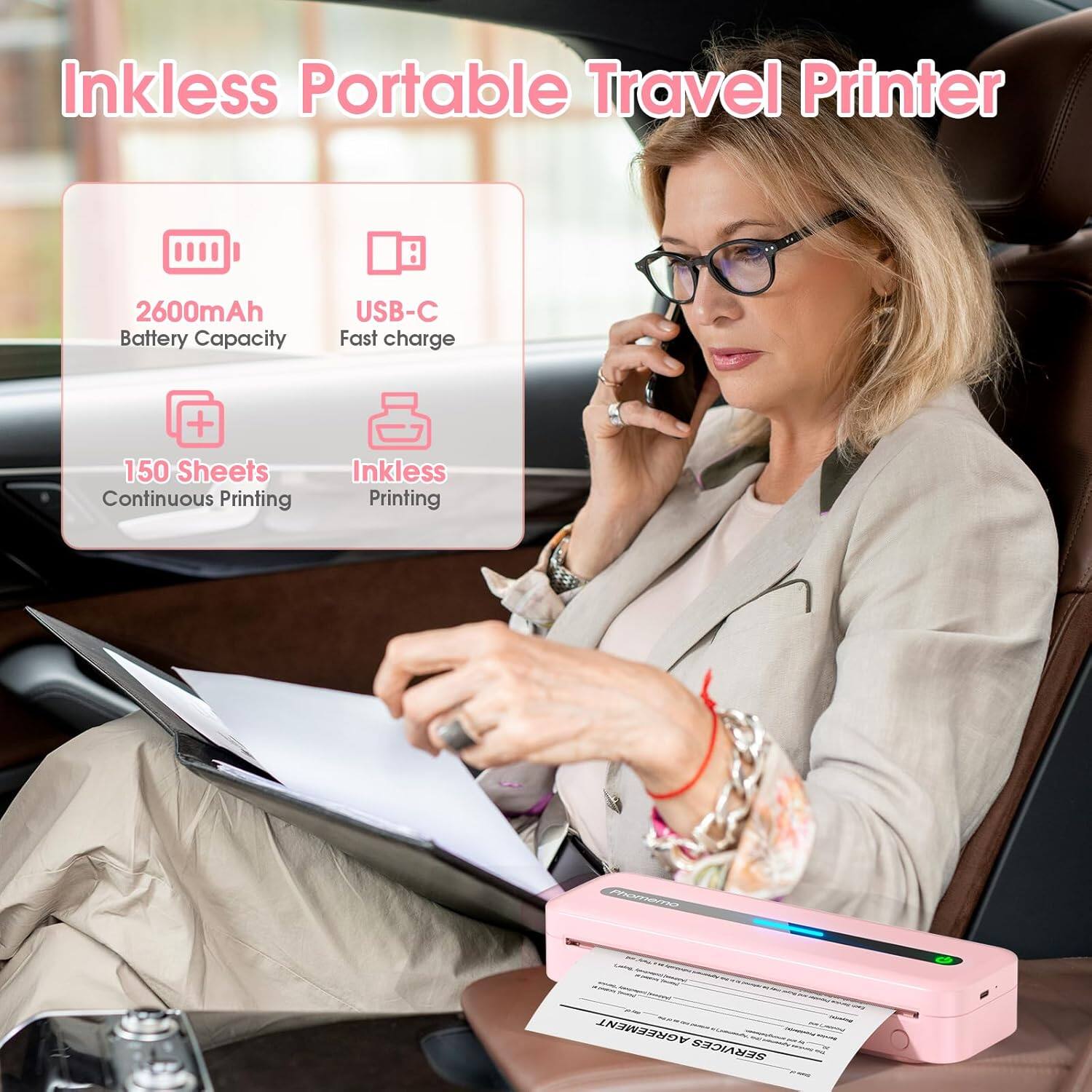 Inkless Portable Travel Printer

- 2600mAh Battery Capacity
- USB-C Fast charge
- 150 Sheets Continuous Printing
- Inkless Printing
