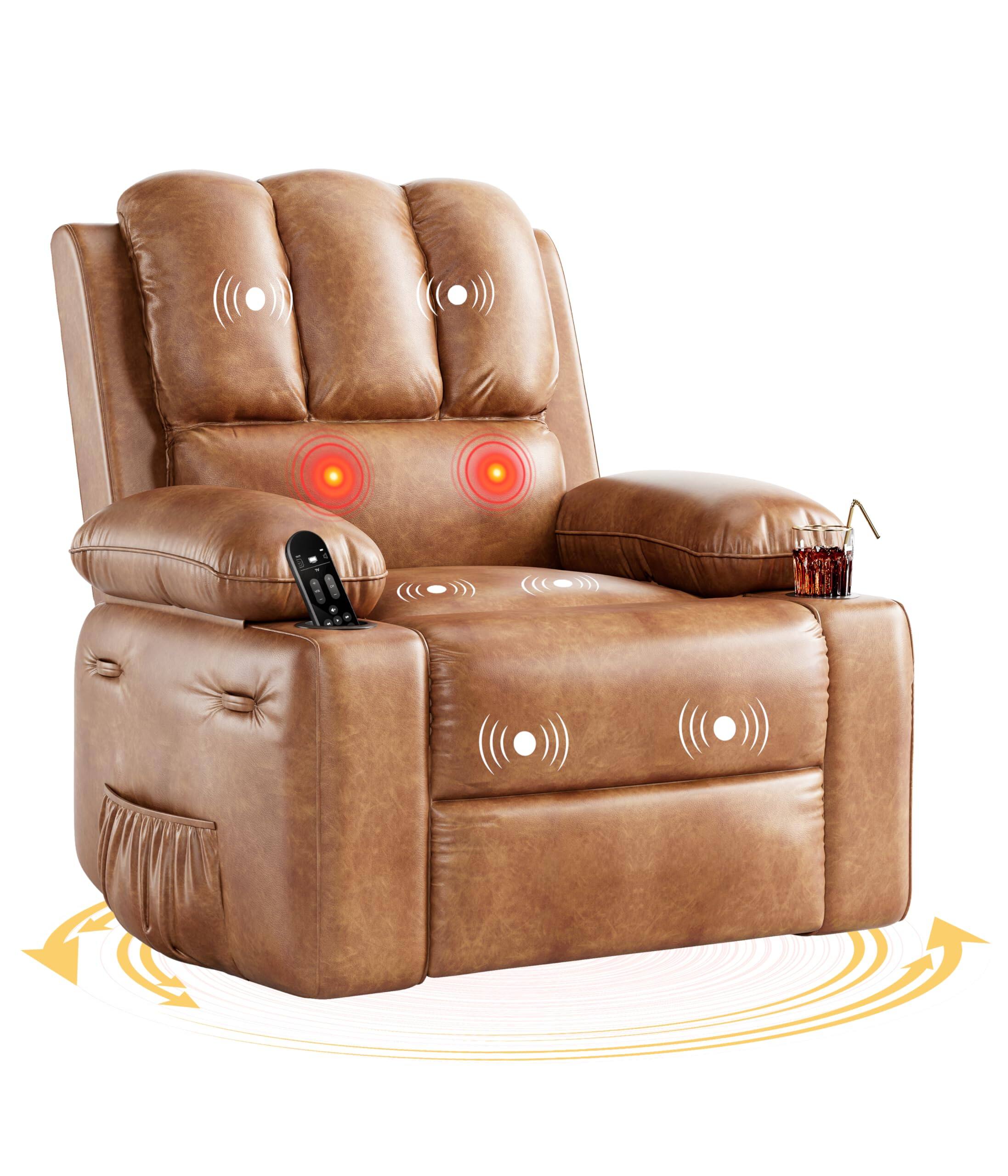 Alt View 2. Babevy - 37.4" Oversized Manual Recliner with Heat and Massage, 360 Swivel Recliner Chair 26.7" Seat with Cup Holder - Brown.