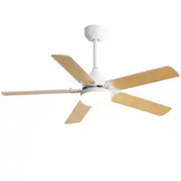 HOMLUX - Energy Saving 42 Inch Ceiling Fan 5 Blades Noiseless Reversible Dc Motor Remote Control With Led Light - White